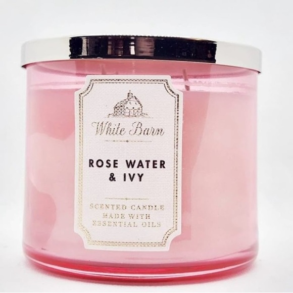 Bath & Body Works, White Barn 3-Wick Candle w/Essential Oils Rose Water & Ivy - Picture 5 of 11